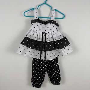 Vintage Polka Dot Ruffle‎ Tunic and Bloomer Set Black White Kids 2-Piece